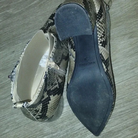 New Marc Fisher Beige & Black Croc Embossed Ankle Boots 7.5 - Picture 6 of 7